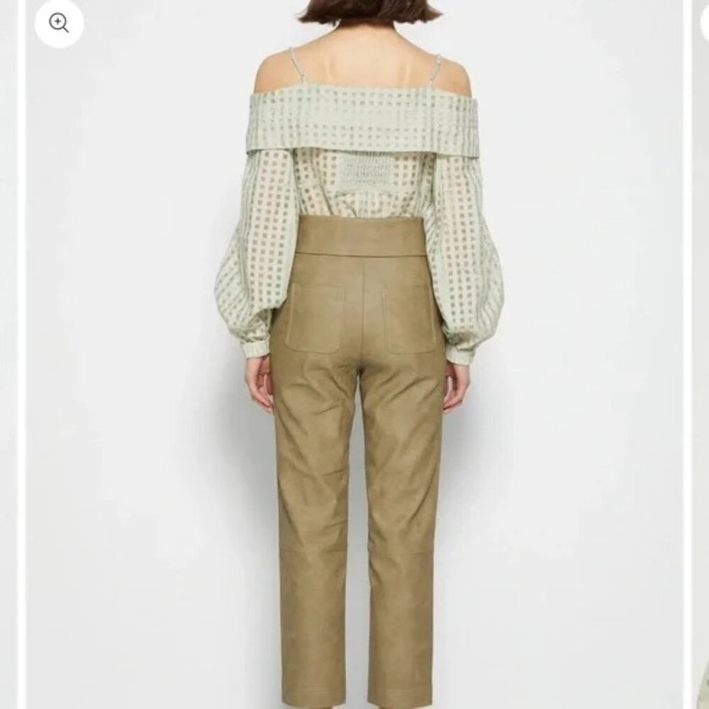 Jonathan Simkhai Paulina Windowpane Cotton Silk Top in Celadon Size XS - Picture 2 of 10